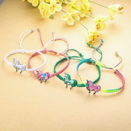 12pc Women Girl Unicorn Woven Friendship Bracelet Set For Party Favor Multicoloured Adjustable Bracelet